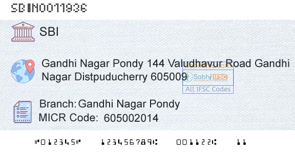State Bank Of India Gandhi Nagar PondyBranch 