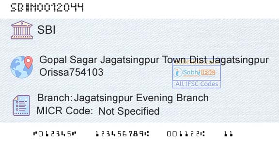 State Bank Of India Jagatsingpur Evening BranchBranch 
