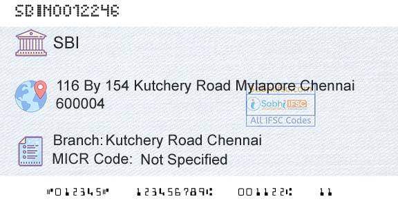 State Bank Of India Kutchery Road ChennaiBranch 