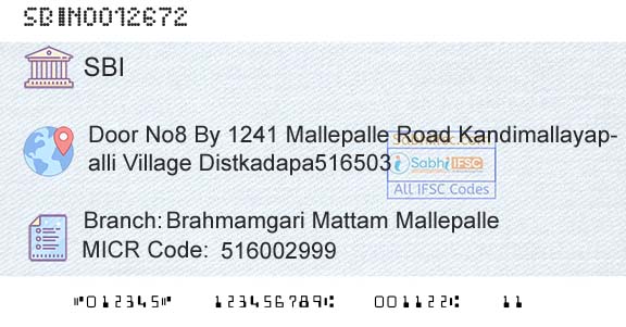State Bank Of India Brahmamgari Mattam Mallepalle Branch 
