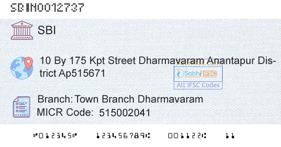 State Bank Of India Town Branch DharmavaramBranch 