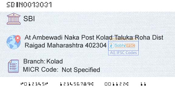 State Bank Of India KoladBranch 