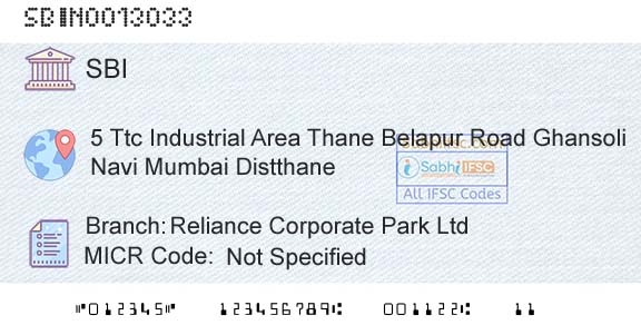 State Bank Of India Reliance Corporate Park LtdBranch 