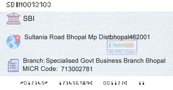 State Bank Of India Specialised Govt Business Branch BhopalBranch 