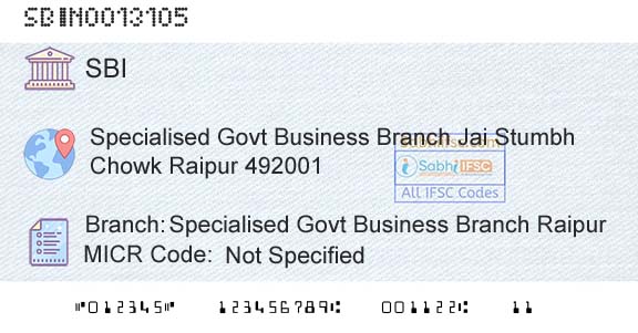 State Bank Of India Specialised Govt Business Branch Raipur Branch 