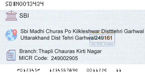 State Bank Of India Thapli Chauras Kirti Nagar Branch 