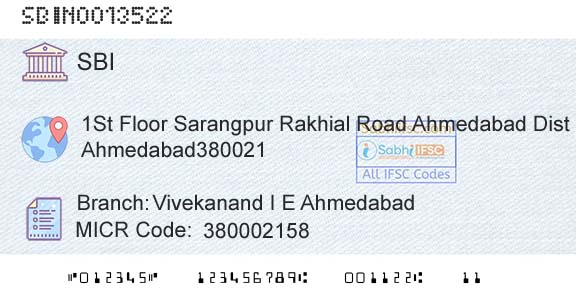 State Bank Of India Vivekanand I E AhmedabadBranch 