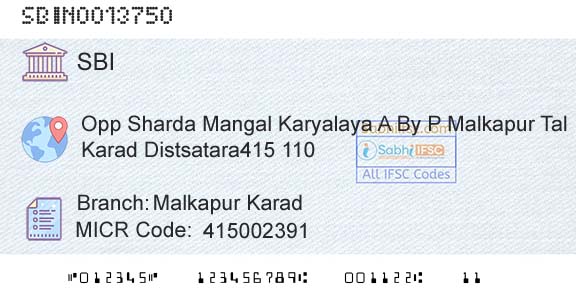 State Bank Of India Malkapur Karad Branch 