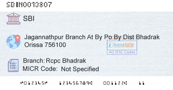 State Bank Of India Rcpc BhadrakBranch 