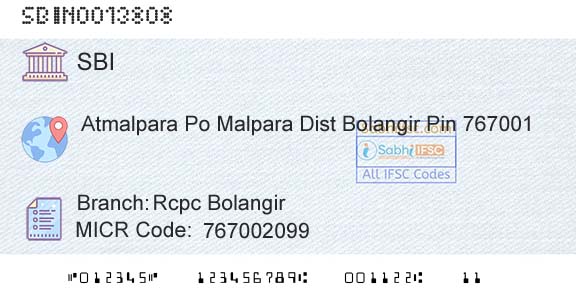 State Bank Of India Rcpc BolangirBranch 