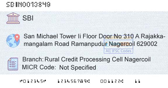 State Bank Of India Rural Credit Processing Cell NagercoilBranch 