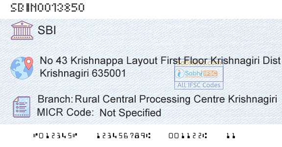 State Bank Of India Rural Central Processing Centre KrishnagiriBranch 