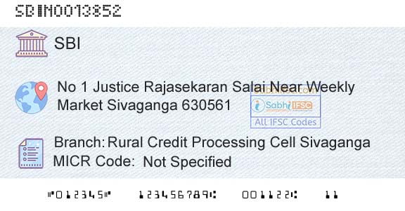 State Bank Of India Rural Credit Processing Cell SivagangaBranch 