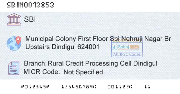 State Bank Of India Rural Credit Processing Cell DindigulBranch 