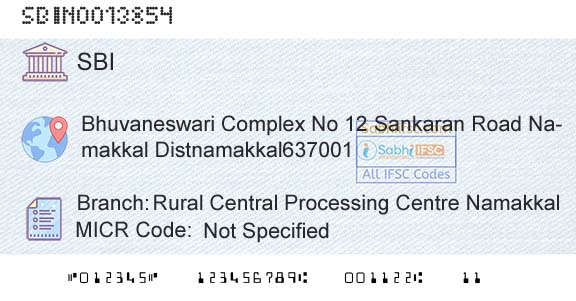 State Bank Of India Rural Central Processing Centre NamakkalBranch 