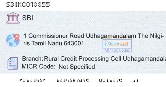 State Bank Of India Rural Credit Processing Cell UdhagamandalamBranch 