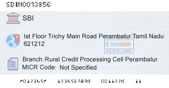 State Bank Of India Rural Credit Processing Cell PerambalurBranch 