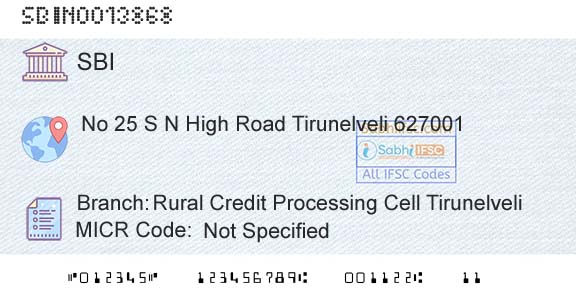 State Bank Of India Rural Credit Processing Cell TirunelveliBranch 
