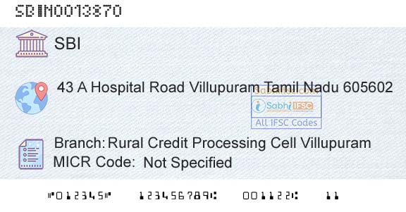 State Bank Of India Rural Credit Processing Cell VillupuramBranch 