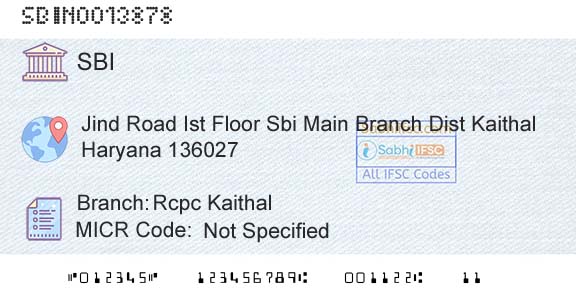 State Bank Of India Rcpc KaithalBranch 