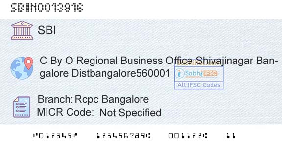 State Bank Of India Rcpc BangaloreBranch 