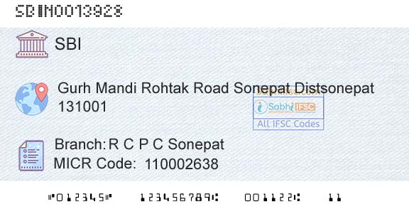 State Bank Of India R C P C SonepatBranch 