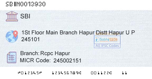 State Bank Of India Rcpc HapurBranch 