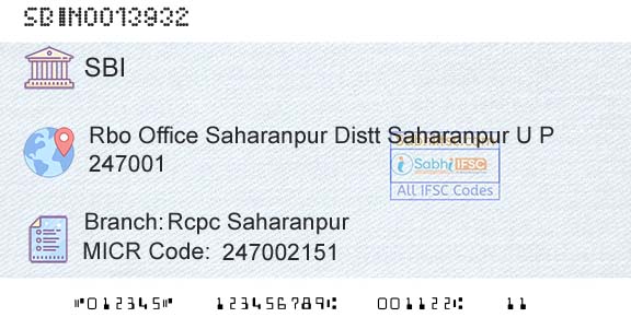State Bank Of India Rcpc SaharanpurBranch 