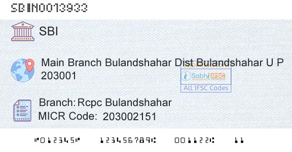 State Bank Of India Rcpc BulandshaharBranch 
