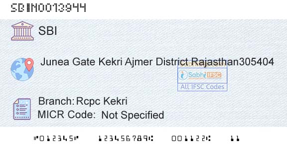 State Bank Of India Rcpc KekriBranch 