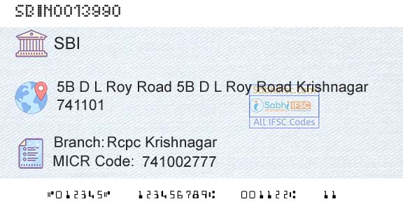 State Bank Of India Rcpc KrishnagarBranch 