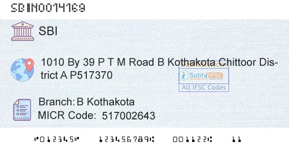 State Bank Of India B KothakotaBranch 