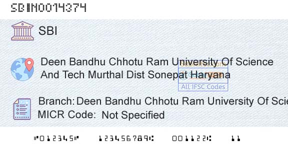 State Bank Of India Deen Bandhu Chhotu Ram University Of SciencetechnoBranch 