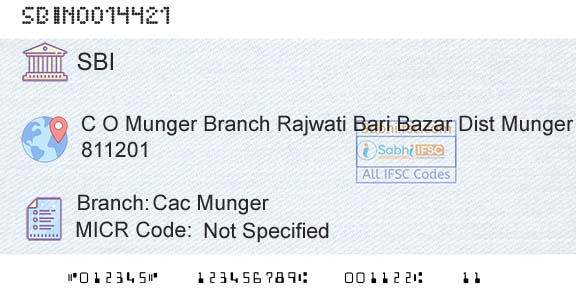 State Bank Of India Cac MungerBranch 