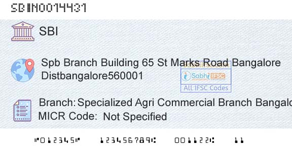 State Bank Of India Specialized Agri Commercial Branch BangaloreBranch 