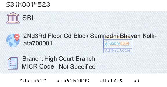 State Bank Of India High Court BranchBranch 