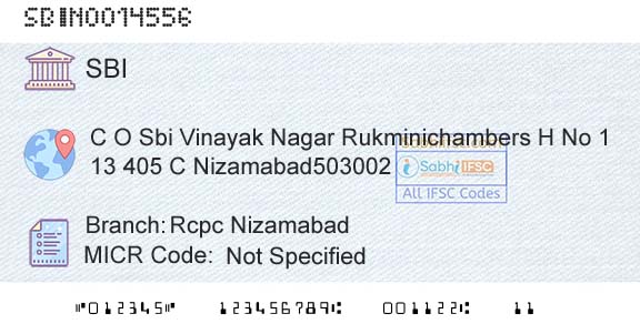 State Bank Of India Rcpc NizamabadBranch 