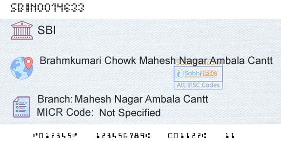 State Bank Of India Mahesh Nagar Ambala CanttBranch 