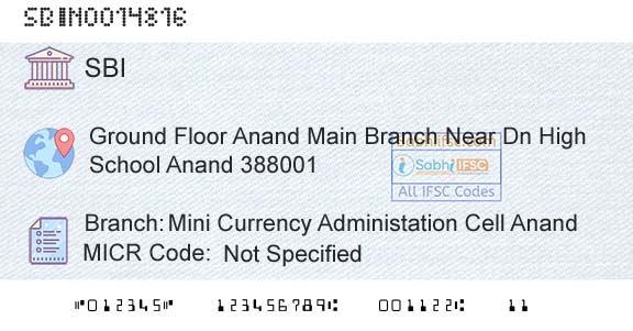 State Bank Of India Mini Currency Administation Cell AnandBranch 