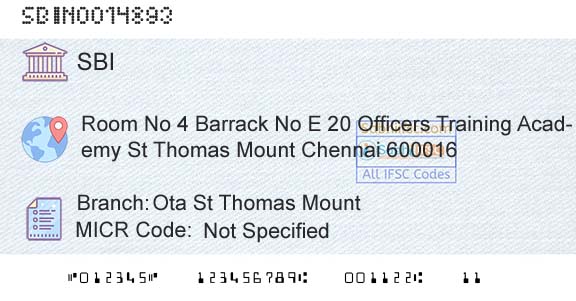 State Bank Of India Ota St Thomas MountBranch 
