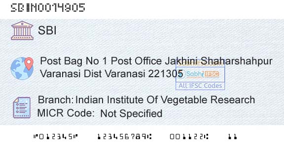 State Bank Of India Indian Institute Of Vegetable ResearchBranch 