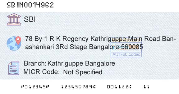 State Bank Of India Kathriguppe BangaloreBranch 