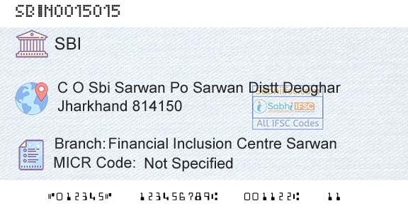 State Bank Of India Financial Inclusion Centre SarwanBranch 