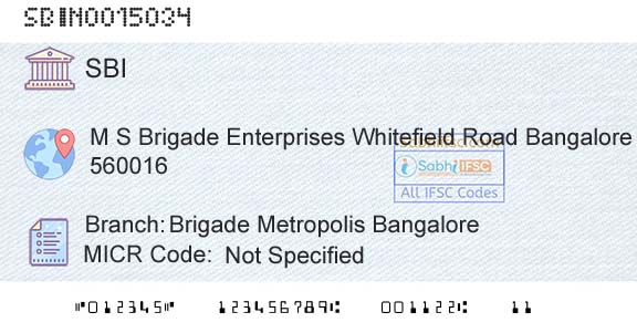 State Bank Of India Brigade Metropolis BangaloreBranch 