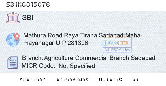 State Bank Of India Agriculture Commercial Branch SadabadBranch 
