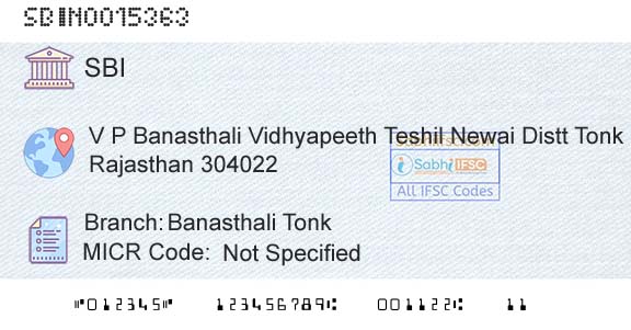 State Bank Of India Banasthali TonkBranch 