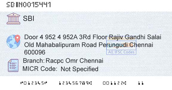 State Bank Of India Racpc Omr ChennaiBranch 