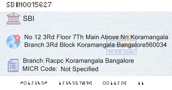 State Bank Of India Racpc Koramangala BangaloreBranch 
