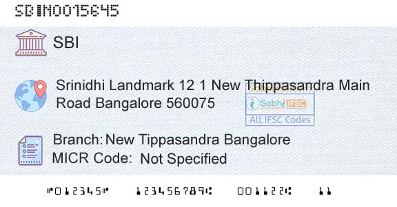 State Bank Of India New Tippasandra BangaloreBranch 