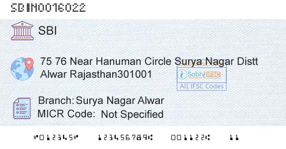 State Bank Of India Surya Nagar AlwarBranch 